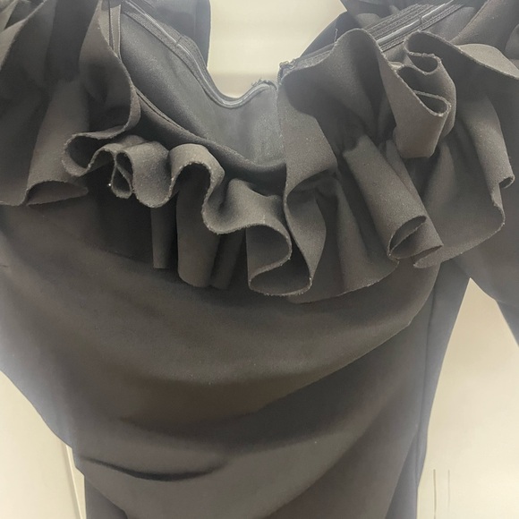 Xscape Black Ruffled One Shoulder Cocktail Dress - Picture 3 of 7